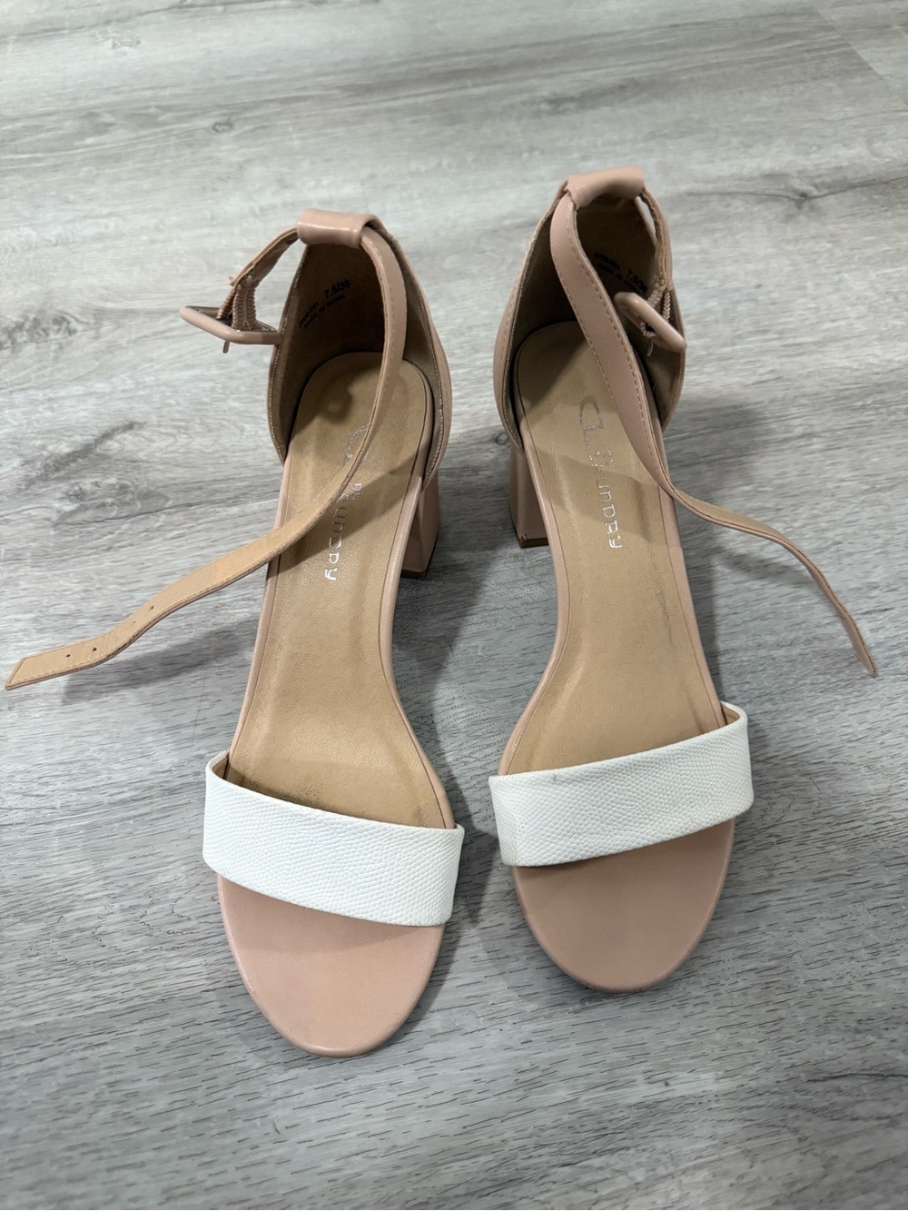 CL by Laundry Pink and White Ankle Strap Block Heels